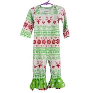Boutique Ruffled Red & Green Christmas Romper‎